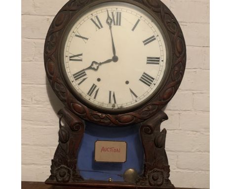 Late Victorian era, Hand carved black walnut, two train, dual spring powered, eight day, time and striking wall clock (non fu