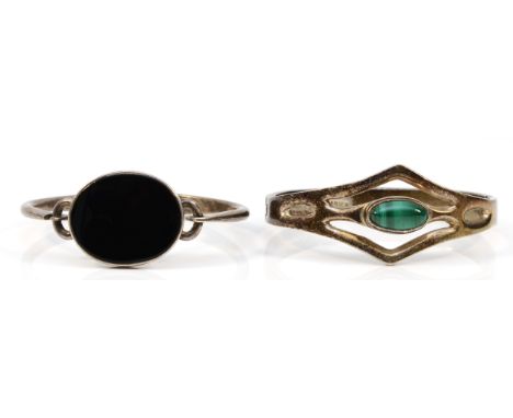 N.E. From, a Norwegian silver and onyx bangle, design number 13, and a Taxco, Mexico 925 silver and malachite hinged bangle, 