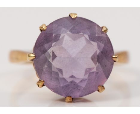 A 9ct gold amethyst cocktail ring, 12mm diameter amethyst, M 1/2, 3.1g