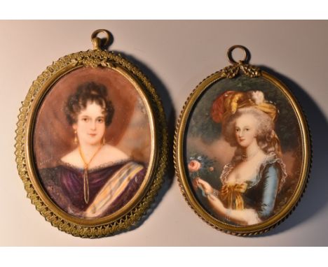 Continental School, a portrait miniature, of Marie Antoinette, after Elizabeth Vigée Le Brun, half-length, turning to dexter,