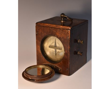 A 19th century mahogany lineman's galvanometer, 6.5cm circular register inscribed Raworth's Patent, Dorman and Smith, Manches