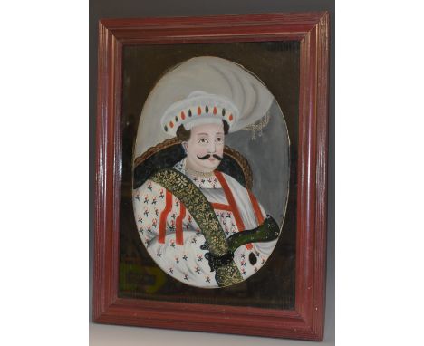 An Indian reverse painting on glass, portrait of a Maharaja, 48.5cm x 35cm