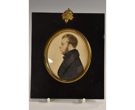 English School (19th century), a portrait miniature, of a gentleman, in profile, watercolour, oval, 7.5cm x 6.5cm