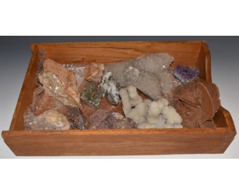 Natural History - Geology - iron pyrite and quartz calcite, on a dolomitic matrix, 8.5cm wide; further calcite specimens, som