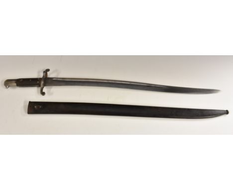 A British 1856 pattern yataghan sword bayonet, for the Enfield rifle, 58.5cm fullered serpentine blade, two-piece chequered g