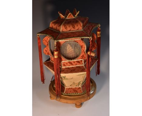 An early 20th century Chinese side light, as a lantern, in red silk, with red tassels, 37cm high, c.1920