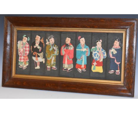 Japanese School (early to mid-20th century), a fabric collage, figures in traditional costume, 20.5cm x 49.5cm