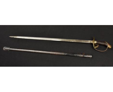 An Imperial German Model 1889 infantry officer's sword, 79cm straight fullered blade marked CE, folding guard with Prussian e