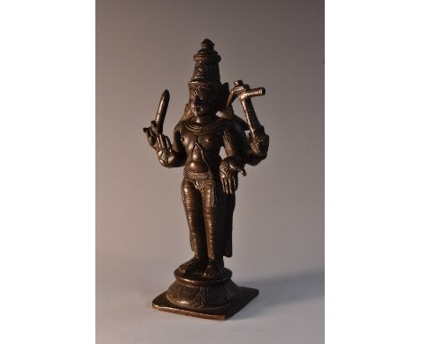 Indian School (19th century), a dark patinated bronze, of a deity, 14cm high