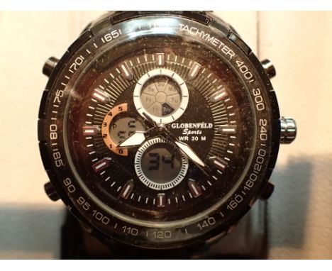 Boxed new old stock Globenfield watch with ceramic strap on paperwork 