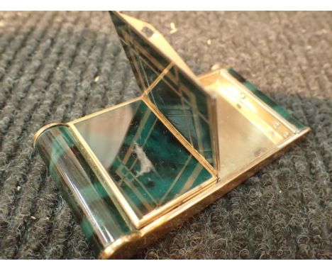 Musical ladies compact brass and green enamel 