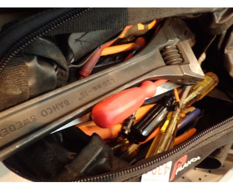 Bag of tools screw drivers etc with Bahco adjustable spanner 