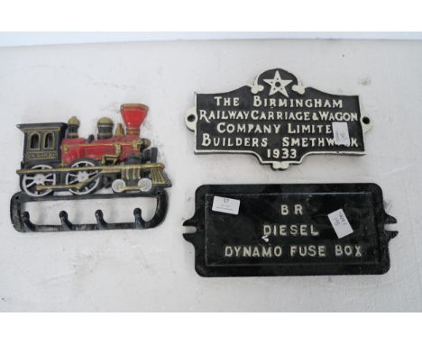 A carriage/wagon plate 'The Birmingham Railway Carriage &amp; Wagon Company Limited Builders Smethwick 1933', a BR diesel dyn