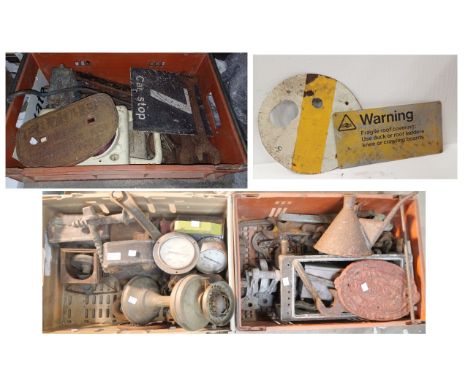 Three boxes of assorted railway related metalware. 
