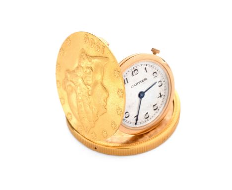 Rare and Very Fine Vintage Cartier 1906 US $20 Liberty Head Gold Coin Watch with Manual Movement. Signed to watch face, appea