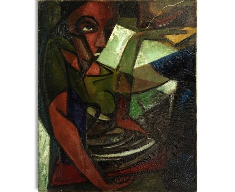 Antique Oil on Canvas Picasso Style, Cubist Abstract Portrait of Two Figures, Unsigned. Conserved condition, varnish througho