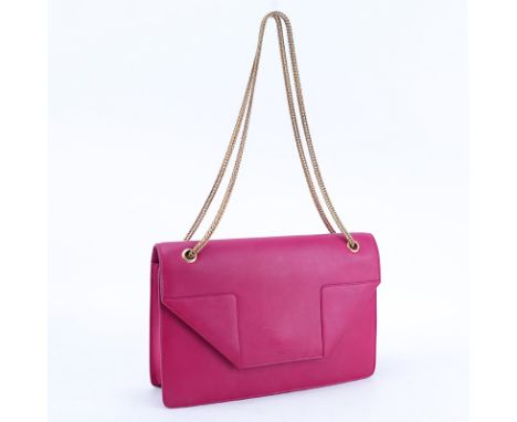Saint Laurent Fuschia Leather Betty Handbag. Gold tone hardware and chain, suede interior with patch pocket. Care card includ