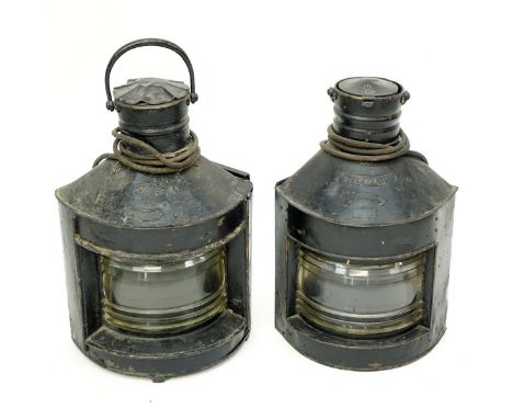 Grouping of Two (2): Port and Starboard Brass Ship Lanterns, Early 20th Century. Condition consistent with age, pitting and r