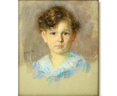 Antique Pastel On Paper "Portrait Of A Young Boy". Signed A. Davids '25, old tags en verso. Good condition, losses to frame. 