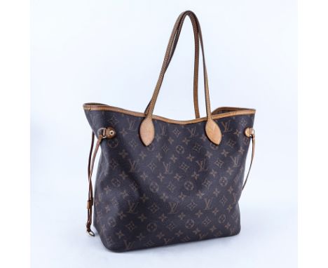 Louis Vuitton Brown Monogram Coated Canvas And Leather Neverfull MM Handbag. Golden brass hardware, signature canvas interior