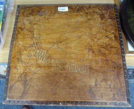 A LATE VICTORIAN/EDWARDIAN POKER-WORK DECORATED WOODEN EASEL SUPPORT PANEL 