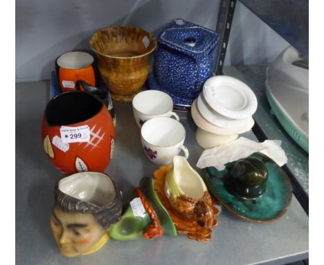 ART DECO AND LATER CERAMICS, to include: SHELLEY OBLONG ASHTRAY, SMALL JUG AND PAIR OF ARMORIAL CRESTED TEA CUPS, CARLTON WAR