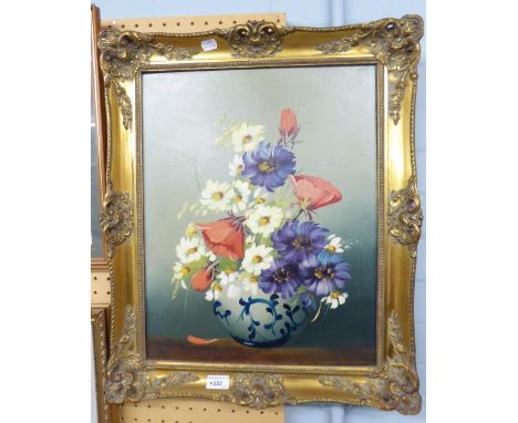 AN OIL PAINTING VASE OF FLOWERS 