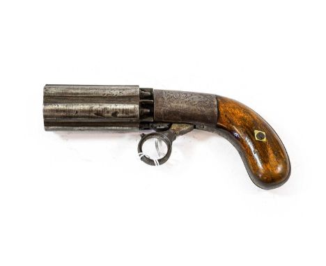 A 19th Century Six Shot Pepperbox Revolver by J R Cooper, the 7.5cm cylinder with Birmingham proof marks, faintly signed and 