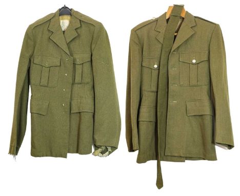 A Second World War Tropical Dress Tunic to a Colonel the Rifle Brigade, with black horn ball buttons, blackened rank pips (la