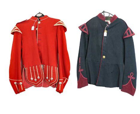 A Victorian Scarlet Mess Dress Jacket to an Officer the 97th (The Earl of Ulster's) Regiment of Foot, with blue velvet shawl 