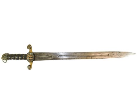 A19th Century Austrian Officer's Sidearm, possibly Habsburg, each side of the 57cm double edge steel blade with two short par