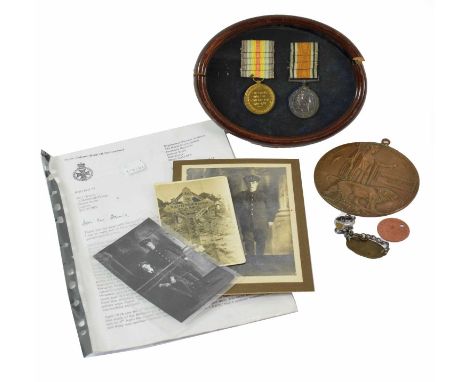 A First World War British War Medal, Victory Medal and Memorial Plaque, awarded to R-21141 PTE.F.(Frederick) J.(John) DENNIS,