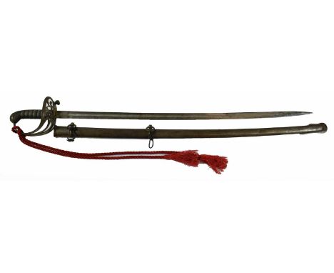 A Victorian Rifle Regiment Sword, the 79cm single edge fullered steel blade etched with crowned VR cypher and strung bugle, w