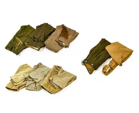 Women's Land Army: - three pairs of corduroy breeches, two labelled size 3 (24"-26" waist) dated 1943 and 1946, one with worn