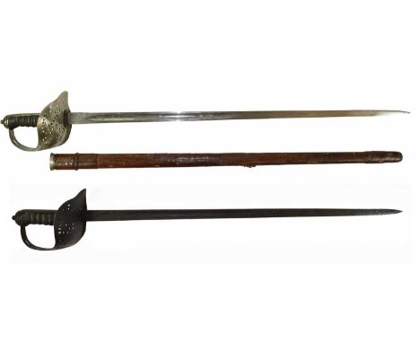 A George V 1897 Pattern Indian Army Officer's Sword, the 82cm fullered steel blade etched with the royal coat of arms and GRI
