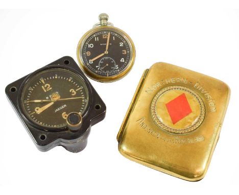 A Jaeger Watch Co. Inc. U.S.A. 8 Day Cockpit Timepiece, in blackened metal case, the black dial with luminous Arabic and line