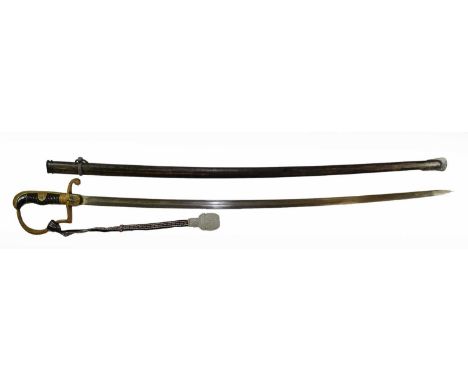 A Second World War German Degan Sword, with 82.5cm single edge fullered steel blade, gilt metal stirrup hilt chased with oak 