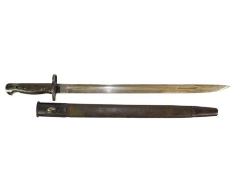 A British 1907 Pattern Bayonet by Wilkinson, the blade ricasso stamped with various inspector's marks, bend mark, maker's nam