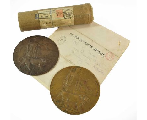 Two First World War Memorial Plaques:- to 166267 Gunner GEORGE WILLIAM TYRER, 2nd Siege Battery, R.G.A., with scroll, Bucking