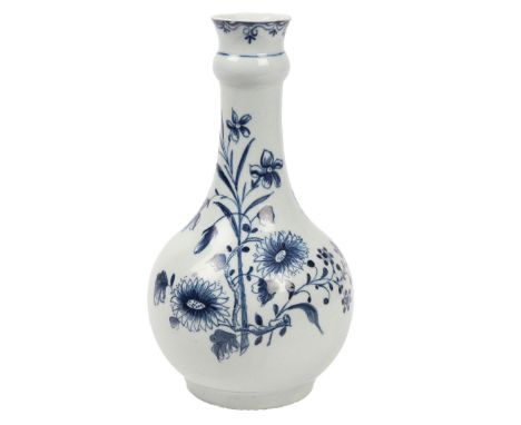 AN UNUSUAL LOWESTOFT PORCELAIN GUGLET. of globular form with knopped collar, the body with foliate and butterfly decoration, 