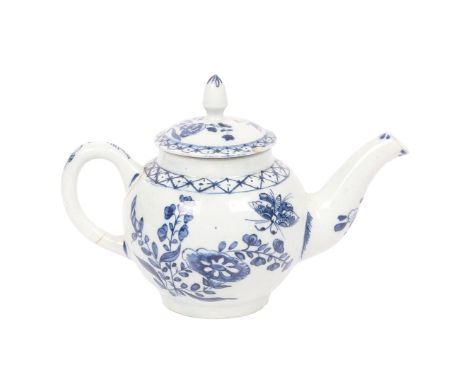 A LOWESTOFT PORCELAIN MINIATURE OR DOLLS TEA POT. the body with foliate spray and butterfly decoration, decorators number 8 t