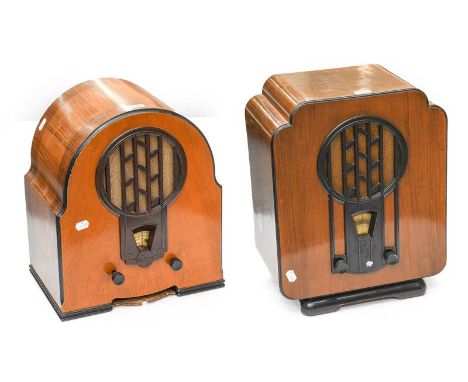 Two Very Good Philips Super-Inductance Wireless Receivers: Type 630A Super-Inductance set, bubble-stepped walnut case with la