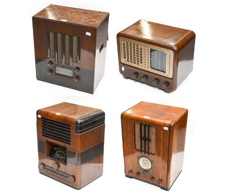 Four Good Domestic Wireless Receivers: A Sobel type 599, with gold finished squared surround; a three-band receiver with pre-