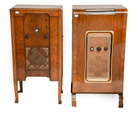 Two 1930s Console Wireless Receivers: A Kolster-Brandes type 286 superhet, 1932, in stained beech cabinet; and a Sobel Consol