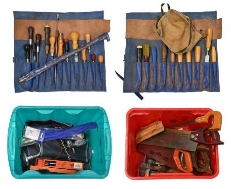 Various Woodworking Tools including assorted large drill bits, tenon saws and others 