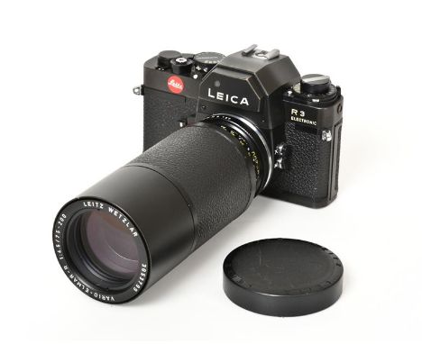 Leica R3 Electronic Camera no.1486071 with Leitz Wetzlar Vario-Elmar-R f4.5 75-200mm lens Cosmetically Good to Excellent, app