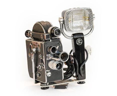 Paillard Bolex H8 Cine Camera with Cassar f3.5 36mm, Yvar f1.9 13mm and Fujinon f1.89 65mm lenses, with lamp 