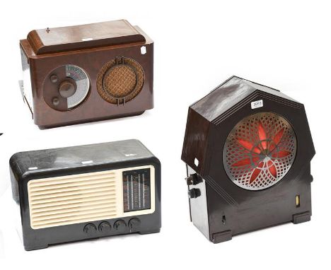 Popular Bakelite Cased Wireless Receivers: A Ferranti type 146 in black and cream bakelite case; a good Philips type 2636 wit