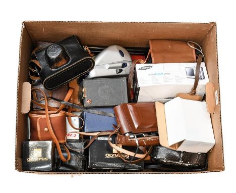 Various Camera including Olympus OM1 with Zuiko Auto-S f1.8 50mm lens (with both boxes) Zeiss Ikon Nettar, Zorki 4 and others