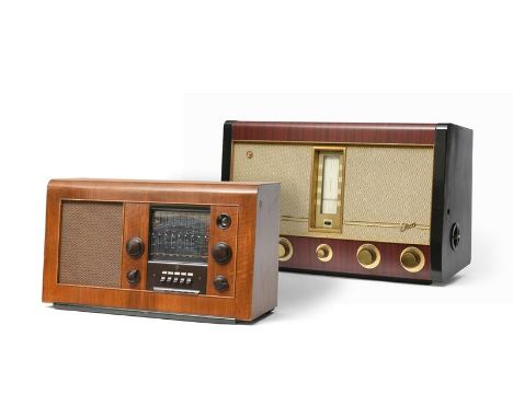 E. K. Cole Radio Ltd Wireless Receivers: A good type A28 wireless receiver with push-button select and magic eye, in walnut c